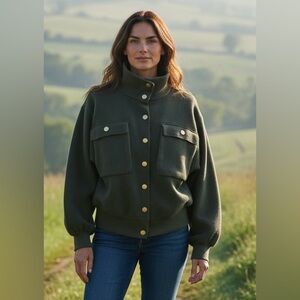 (NWT) Military-Style Sweatshirt Short Jacket W/ Blouson Sleeve (Size S)